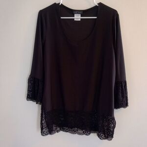 Slinky Brand Elegant Black Blouse with Lace Trim
